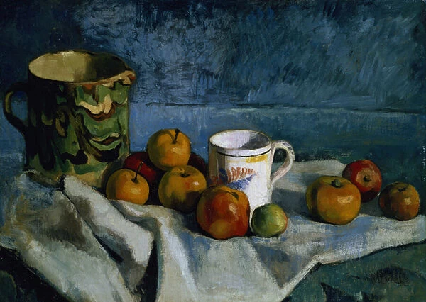 Still Life with Apples, Cup and Pitcher (oil on canvas)