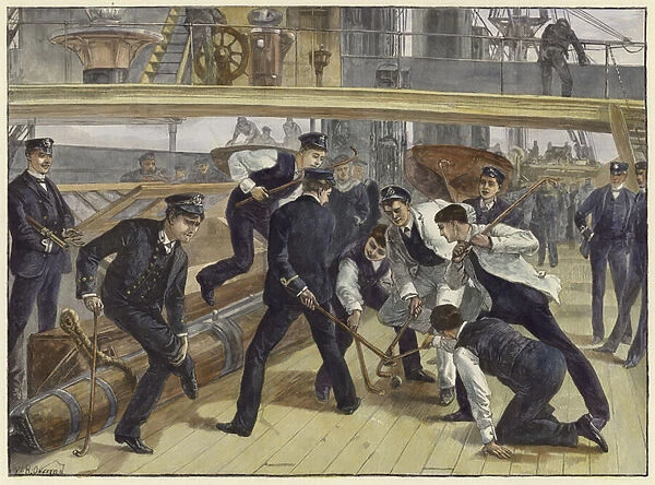 Life on board a Man-of-War (coloured engraving)