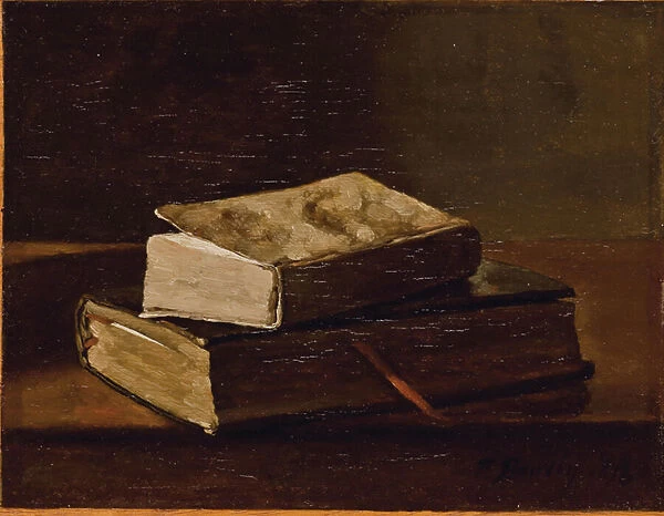 Still life with two books, 1858 (oil on panel)
