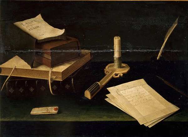 Still Life of Books, Feather, Letter and Candle, 17th century (painting)