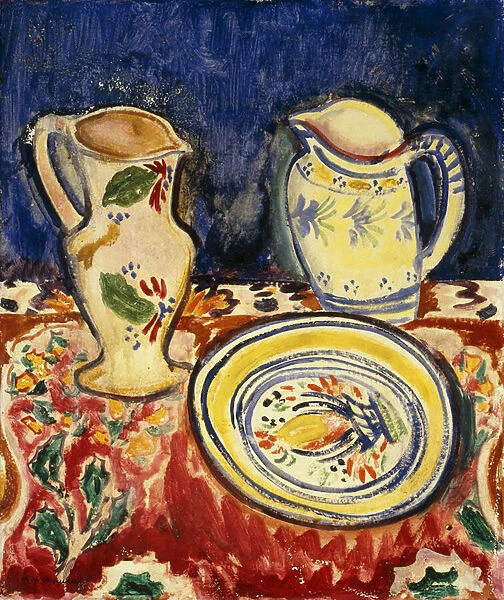 Still Life with Breton Pottery, (oil on canvas)