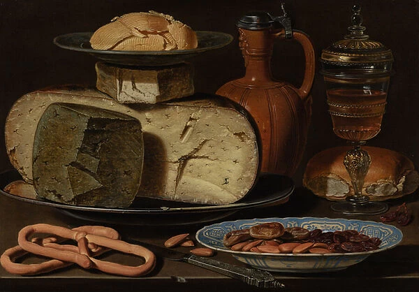 Still Life with Cheeses, Almonds and Pretzels, c. 1615 (oil on panel)