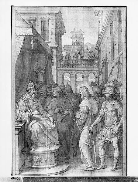 Life of Christ, Christ before Herod, preparatory study of tapestry cartoon for the