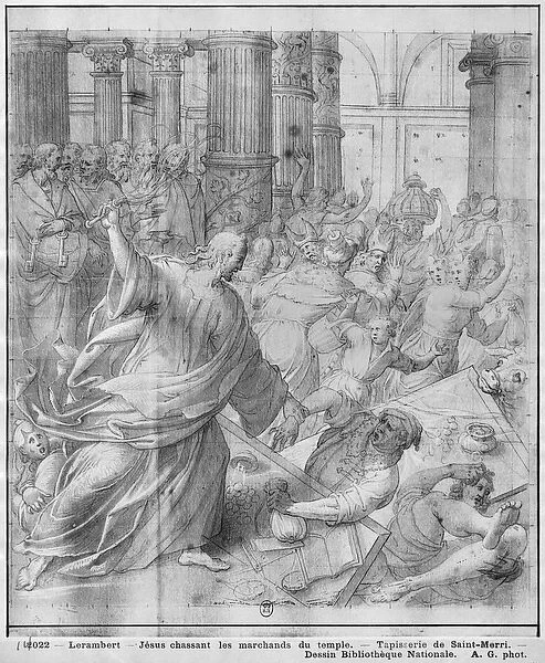 Life of Christ, Jesus chasing the merchants from the Temple, preparatory study of