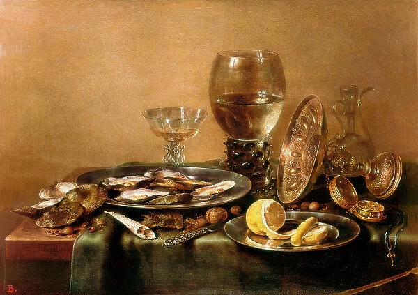 Still life composed of oysters, lemon, glass and gold tableware, 1632 (painting)