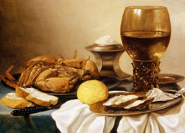 A Still Life of a Crab on a Pewter Plate (oil on canvas)
