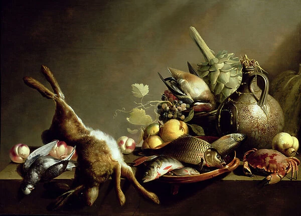 A Still Life with an Earthenware Jug and Hare (oil on panel)