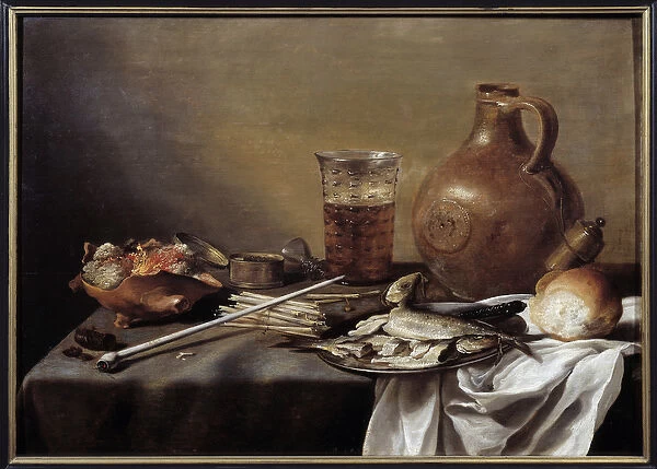 Still Life with Fish Painting by Pieter Claesz (1597-1661) 1644 Dim