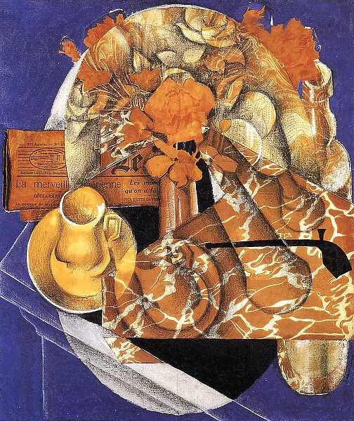 Still Life with Flowers, 1914 (oil, collage & pencil on canvas)