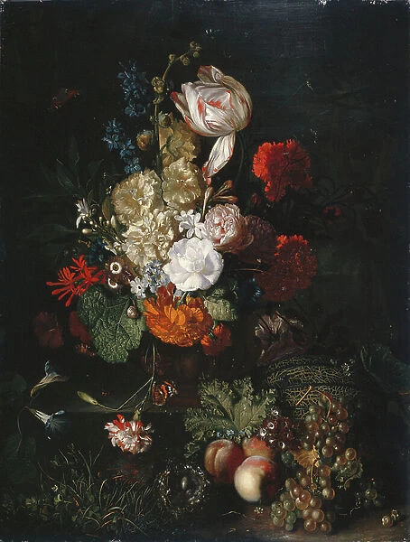Still Life: Flowers and Fruit, c. 1700-20 (oil on panel)