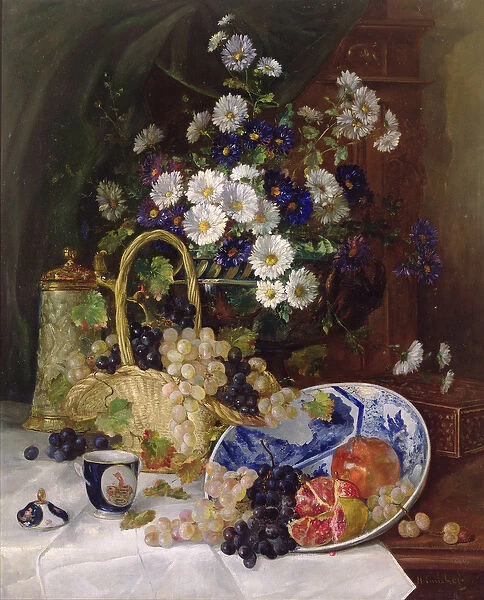 Still life with Flowers and Fruit (oil on canvas)
