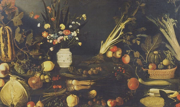 Still life of flowers, fruit and vegetables, c. 1594 (oil on canvas)
