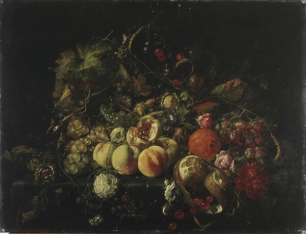 Still Life with Flowers and Fruits, 1670 (oil on canvas)