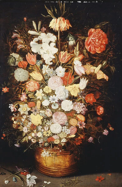 A Still Life of Flowers in a wooden Tub, c. 1630s (oil on canvas)