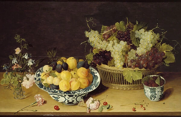 Still Life of Fruit and Flowers (oil on panel)