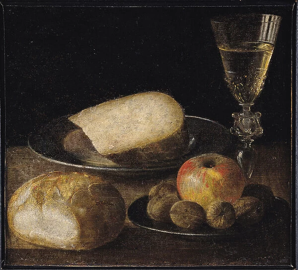 Still Life of Fruits, Cheese and Bread (oil on canvas)