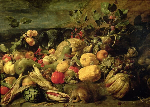 Still Life of Fruits and Vegetables (oil on panel)