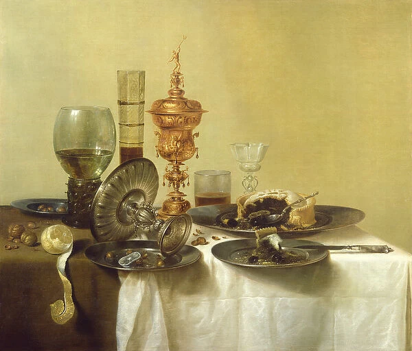 A Still Life with Glasses, Plates and Food, 1638 (oil on panel)