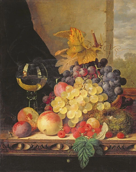 A Still Life with Grapes, Raspberries and a Glass of Wine
