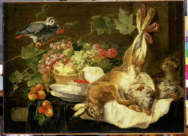 Still Life with Hare, Fruit and Parrot, 1647