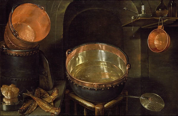 Still Life of Kitchen Utensils, 17th century (oil on panel)