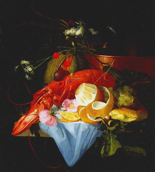 A Still Life with Lobster, Lemon and Grapes