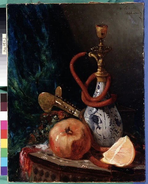 Still life with narguile Painting by Marc Alfred Chataud (1833-1908) Sun. 44x34 cm Mandatory mention: Collection foundation regards de Provence, Marseille