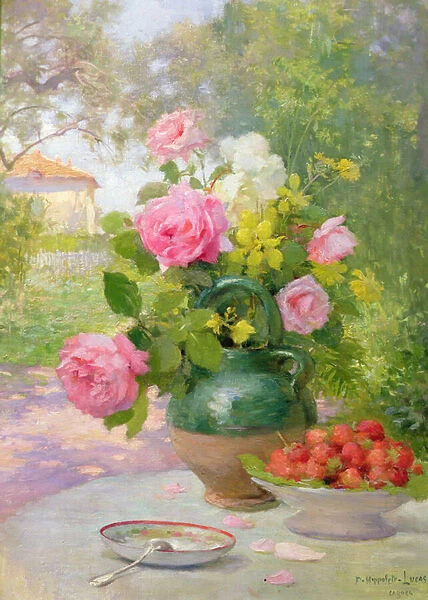 Still life of Roses and Strawberries