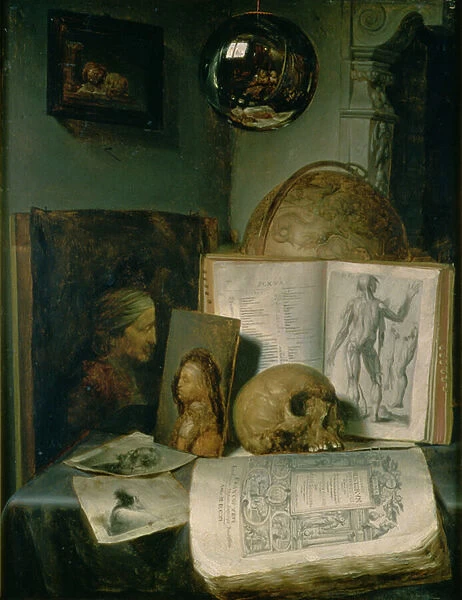 Still Life with a Skull (oil on panel)