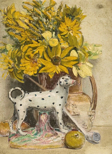 Still Life (Spotted Dog) (oil on board)
