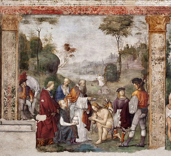 Life of St. Cecile: St Valerian baptized by Urban I (fresco, 1506)