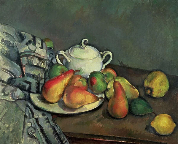 Still life with sugar basin and fruit (oil on canvas)