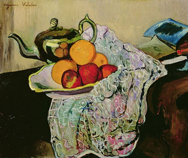 Still Life with Teapot and Fruit (oil on canvas)