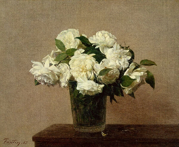 Still Life with White Roses, 1885 (oil on canvas)