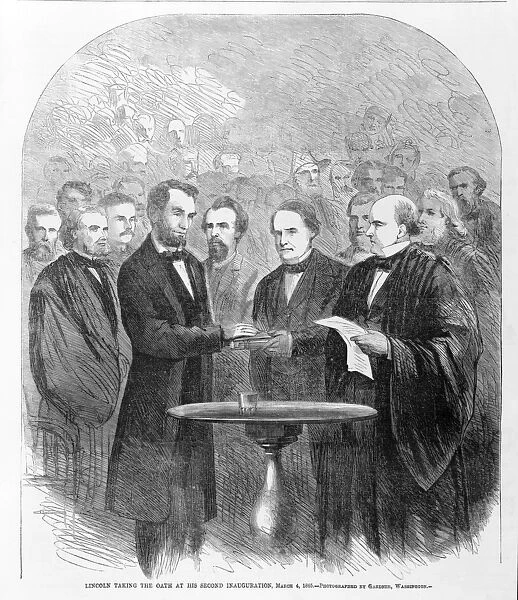 Lincoln taking the oath at his second inauguration, March 4, 1865