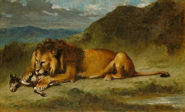 Lion Devouring a Goat, c. 1850 (oil on canvas)