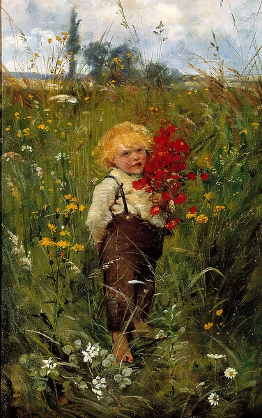 The little boy with the bouquet. Painting by Leon Tanzi (1846-1913), 1900. Coll. Part