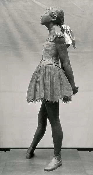 Little Dancer, Aged 14 (polychrome bronze, muslin, satin and wood base) (b  /  w photo)