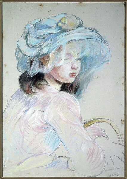 Little girl with basket, 1891 (pastel)