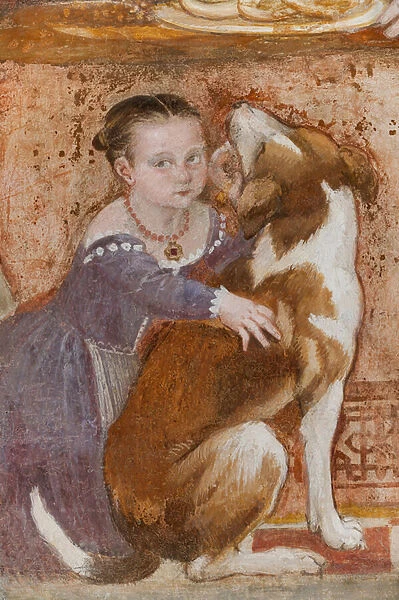 Little girl and dog, detail of The Banquet, c. 1570 (fresco)
