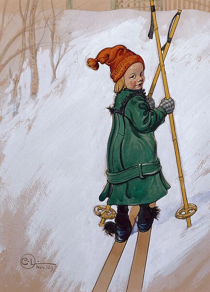 Little Girl Skiing, 1897 (w  /  c on paper)