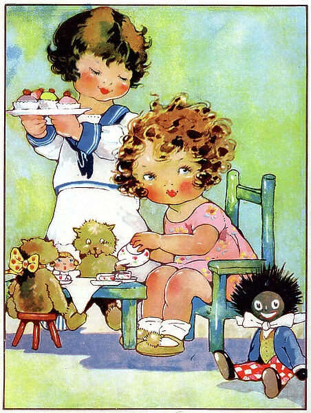 Little girls playing the dinette, c.1920 (illustration)
