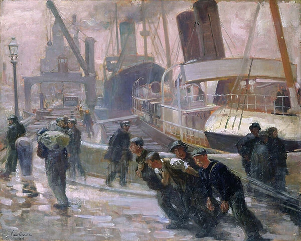 Liverpool Dockers at Dawn, 1903 (oil on canvas)