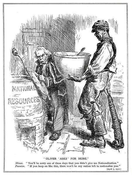 Lloyd George faces threats to strike from the miners, April, 1920 (litho)