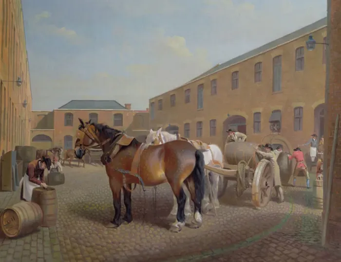Framed Print : Loading the Drays at Whitbread Brewery, Chiswell Street, London, 1783