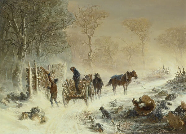 Loading Wood in the Snow, 1858 (oil on canvas)