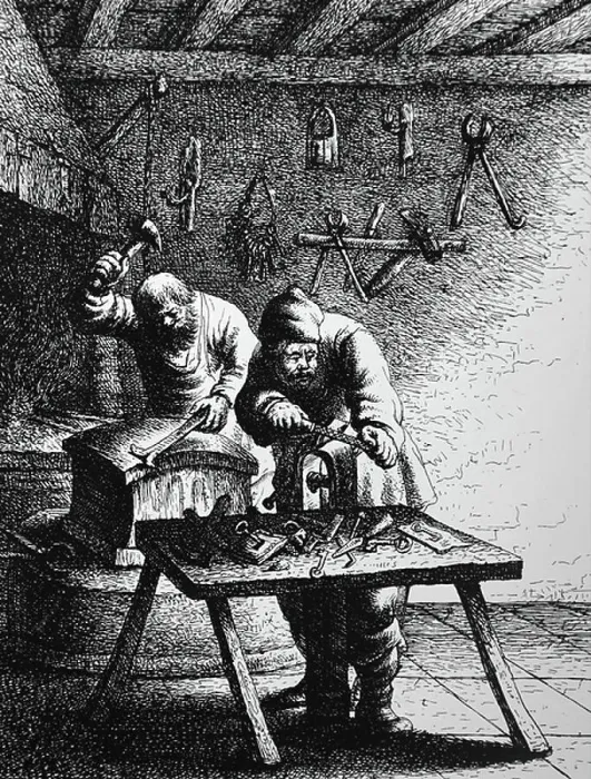 Framed Print : A locksmith's workshop