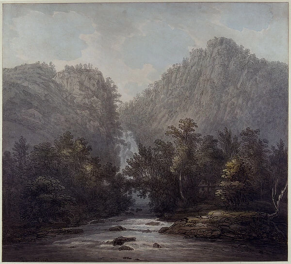 Lodore Waterfall, Westmoreland, 1785 (pen & ink and w  /  c on paper)