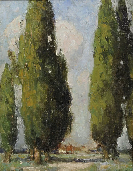 Lombardy Poplars (oil on canvas)