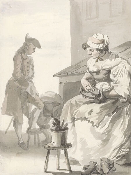 London Cries: Shoe Cleaner, c. 1759 (pen & brush, grey ink, w  /  c and graphite on paper)
